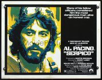 2g658 SERPICO half-sheet poster '74 cool close up image of Al Pacino, Sidney Lumet crime classic!