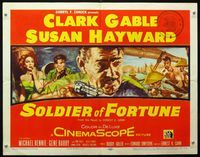 2g681 SOLDIER OF FORTUNE half-sheet '55 cool artwork of Clark Gable with gun & sexy Susan Hayward!