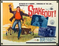 2g694 STAKEOUT half-sheet movie poster '62 betrayed by a woman, conered by the law!