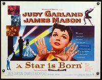2g699 STAR IS BORN half-sheet poster '54 great close up art of Judy Garland, James Mason, classic!