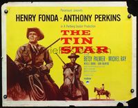 2g746 TIN STAR half-sheet poster '57 art of cowboys Henry Fonda & Anthony Perkins on horseback!