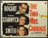 2g757 TWO MRS. CARROLLS style A half-sheet '47 Humphrey Bogart, Barbara Stanwyck, Alexis Smith