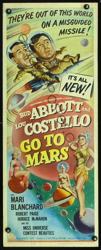 2h010 ABBOTT & COSTELLO GO TO MARS insert poster '53 art of astronauts Bud & Lou in outer space!
