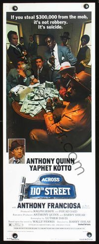 2h012 ACROSS 110th STREET insert poster '72 Anthony Quinn, Yaphet Kotto has a HUGE pile of money!