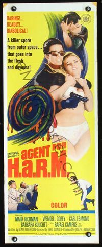 2h017 AGENT FOR H.A.R.M. insert poster '66 stone litho art of sexy spy in bikini firing bow & arrow!