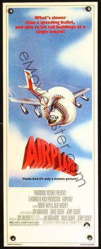 2h018 AIRPLANE insert movie poster '80 classic zany parody by Jim Abrahams and David & Jerry Zucker!