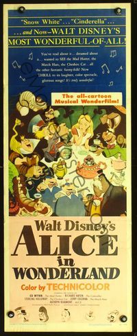2h023 ALICE IN WONDERLAND insert movie poster '51 Walt Disney classic, best image of entire cast!