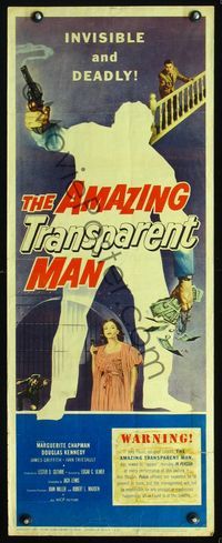 2h026 AMAZING TRANSPARENT MAN insert '59 Edgar Ulmer, cool art of the invisible & deadly convict!