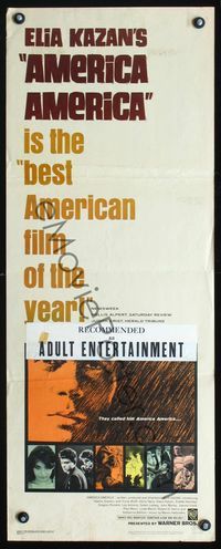 2h027 AMERICA AMERICA insert movie poster '64 Elia Kazan's immigrant biography of his uncle!