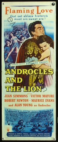 2h031 ANDROCLES & THE LION insert movie poster '52 artwork of Victor Mature holding Jean Simmons!