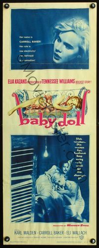 2h039 BABY DOLL insert poster '57 Elia Kazan, classic image of sexy troubled teen Carroll Baker!