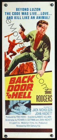 2h041 BACK DOOR TO HELL insert movie poster '64 the code was live, love, and kill like an animal!