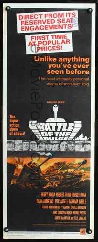 2h046 BATTLE OF THE BULGE insert movie poster '66 Henry Fonda, Robert Shaw, cool Thurston tank art!