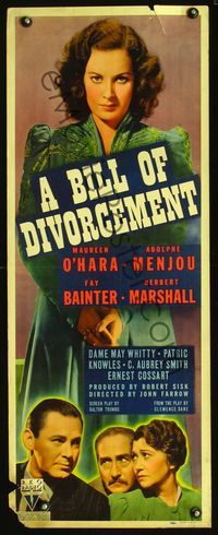 2h057 BILL OF DIVORCEMENT insert '40 Maureen O'Hara, Adolphe Menjou, Fay Bainter, Herbert Marshall