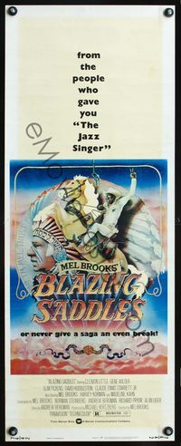 2h061 BLAZING SADDLES insert movie poster '74 classic Mel Brooks western, great John Alvin artwork!