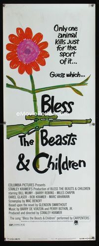 2h062 BLESS THE BEASTS & CHILDREN insert poster '71 Stanley Kramer, only one animal kills for sport!