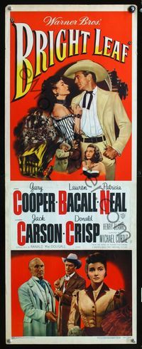2h079 BRIGHT LEAF insert movie poster '50 great romantic art of Gary Cooper & sexy Lauren Bacall!