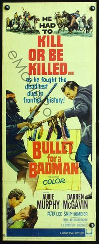 2h084 BULLET FOR A BADMAN insert movie poster '64 artwork of cowboys Audie Murphy & Darren McGavin!
