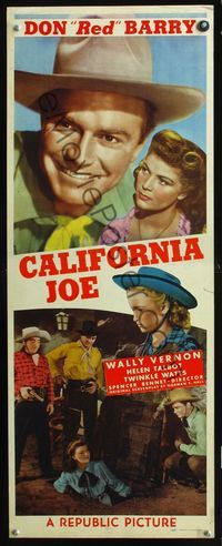 2h087 CALIFORNIA JOE insert movie poster '43 great close up of smiling Don Red Barry, Twinkle Watts