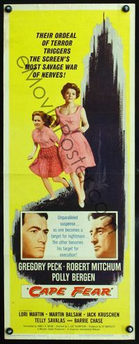 2h090 CAPE FEAR insert movie poster '62 Gregory Peck, Robert Mitchum, Polly Bergen, film noir!