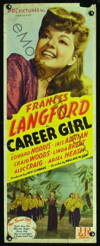 2h091 CAREER GIRL insert movie poster '44 great smiling close up of pretty Frances Langford!