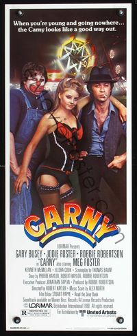 2h093 CARNY insert poster '80 Gary Busey in clown make up, sexy young Jodie Foster, Robbie Robertson