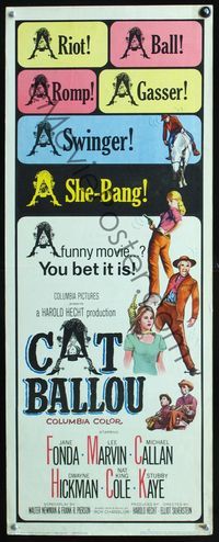 2h094 CAT BALLOU insert poster '65 classic sexy cowgirl Jane Fonda, Lee Marvin, different image!