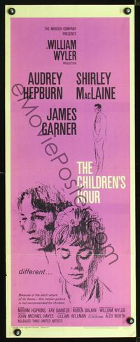 2h099 CHILDREN'S HOUR insert poster '62 artwork of Audrey Hepburn, Shirley MacLaine & James Garner!