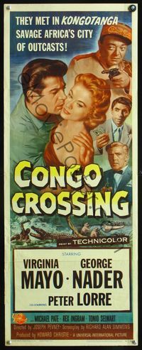 2h105 CONGO CROSSING insert poster '56 art of Virginia Mayo, George Nader & Peter Lorre in Africa!