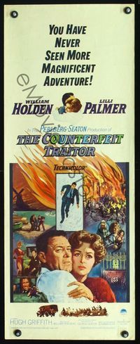 2h108 COUNTERFEIT TRAITOR insert poster '62 art of William Holden & Lilli Palmer by Howard Terpning!