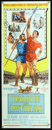 2h113 DAMON & PYTHIAS insert '62 Italian gladiators, world-famed story of friendship and fury!