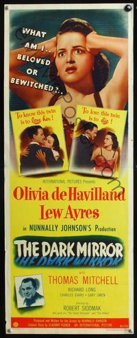 2h114 DARK MIRROR insert movie poster '46 is Olivia de Havilland beloved or bewitched?