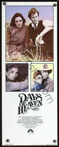 2h116 DAYS OF HEAVEN insert movie poster '78 Richard Gere, Brooke Adams, Linda Manz, Terrence Malick