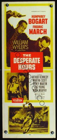 2h121 DESPERATE HOURS insert movie poster '55 Humphrey Bogart attacking Fredric March, William Wyler