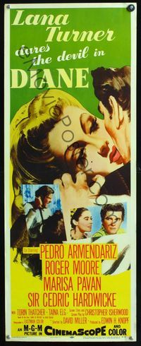 2h122 DIANE insert movie poster '56 sexy Lana Turner dares the devil, cool artwork!