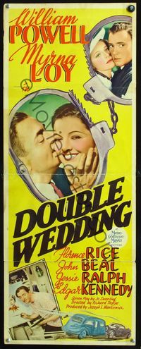 2h127 DOUBLE WEDDING insert movie poster '37 cool art of William Powell & Myrna Loy in handcuffs!