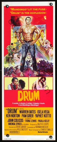 2h128 DRUM insert movie poster '76 artwork of toughest Ken Norton, blaxploitation!