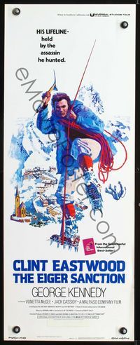 2h130 EIGER SANCTION insert movie poster '75 J.A. art of mountain climber Clint Eastwood!