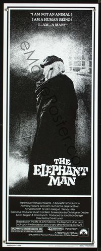 2h132 ELEPHANT MAN insert movie poster '80 John Hurt is not an animal, directed by David Lynch!