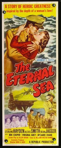 2h137 ETERNAL SEA insert '55 art of Sterling Hayden as Admiral John Hoskins with sexy Alexis Smith!