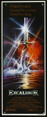 2h138 EXCALIBUR insert poster '81 John Boorman, best artwork of sword raised from water by Bob Peak!