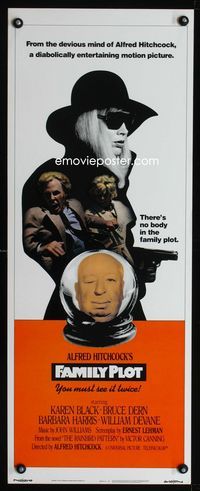 2h005 FAMILY PLOT insert movie poster '76 from the mind of devious Alfred Hitchcock, Karen Black