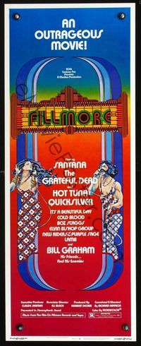 2h140 FILLMORE insert movie poster '72 Grateful Dead, Santana, rock & roll concert, cool Byrd art!
