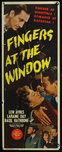 2h141 FINGERS AT THE WINDOW insert movie poster '42 Lew Ayres, Laraine Day, Basil Rathbone