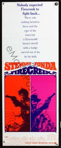 2h143 FIRECREEK insert movie poster '68 James Stewart & Henry Fonda meet in the heat of it all!