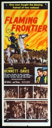 2h147 FLAMING FRONTIER insert poster '58 Bruce Bennett fought the blazing hatred of two nations!