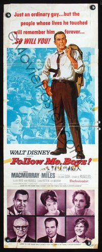 2h149 FOLLOW ME BOYS insert poster '66 Fred MacMurray leads Boy Scouts, Kurt Russell, Walt Disney