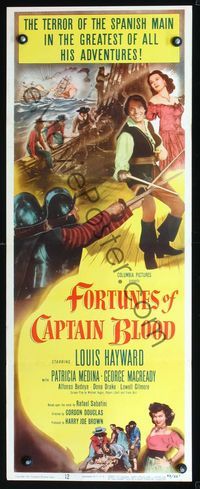 2h152 FORTUNES OF CAPTAIN BLOOD insert poster '50 swashbuckler Louis Hayward, sexy Patricia Medina