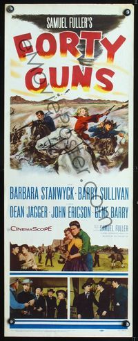 2h153 FORTY GUNS insert poster '57 Samuel Fuller, cool art of Barbara Stanwyck & Barry Sullivan!