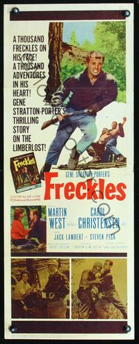 2h156 FRECKLES insert movie poster '60 Martin West, from the novel by Gene Stratton-Porter!